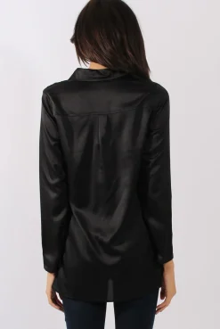 Rebellious Fashion Black Satin Shirt - Alaina