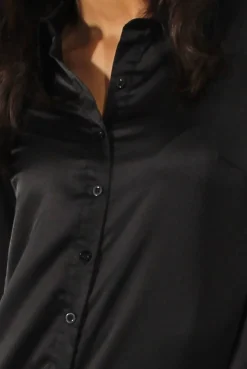 Rebellious Fashion Black Satin Shirt - Alaina