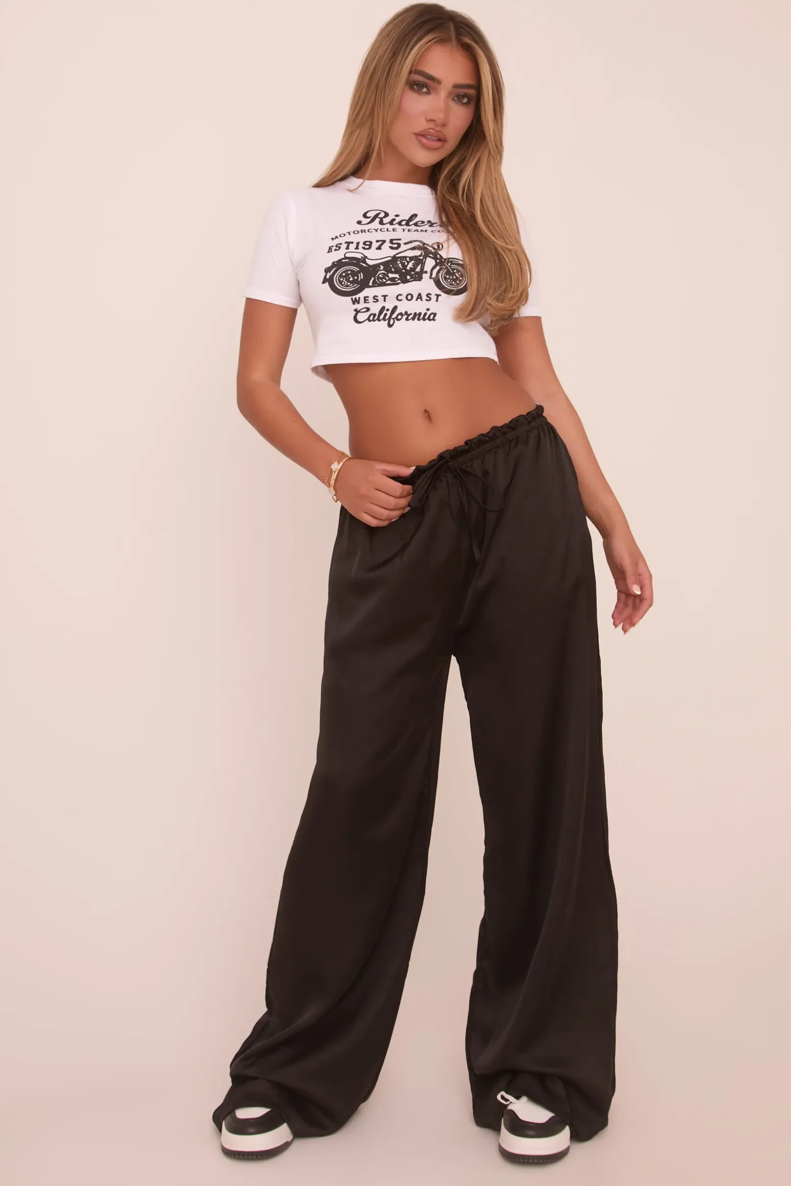 Rebellious Fashion Black Satin Wide Leg Trouser - Bethel