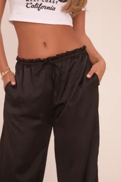 Rebellious Fashion Black Satin Wide Leg Trouser - Bethel