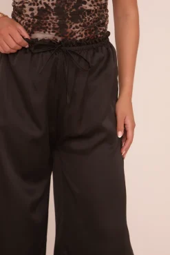 Rebellious Fashion Black Satin Wide Leg Trouser - Bethel
