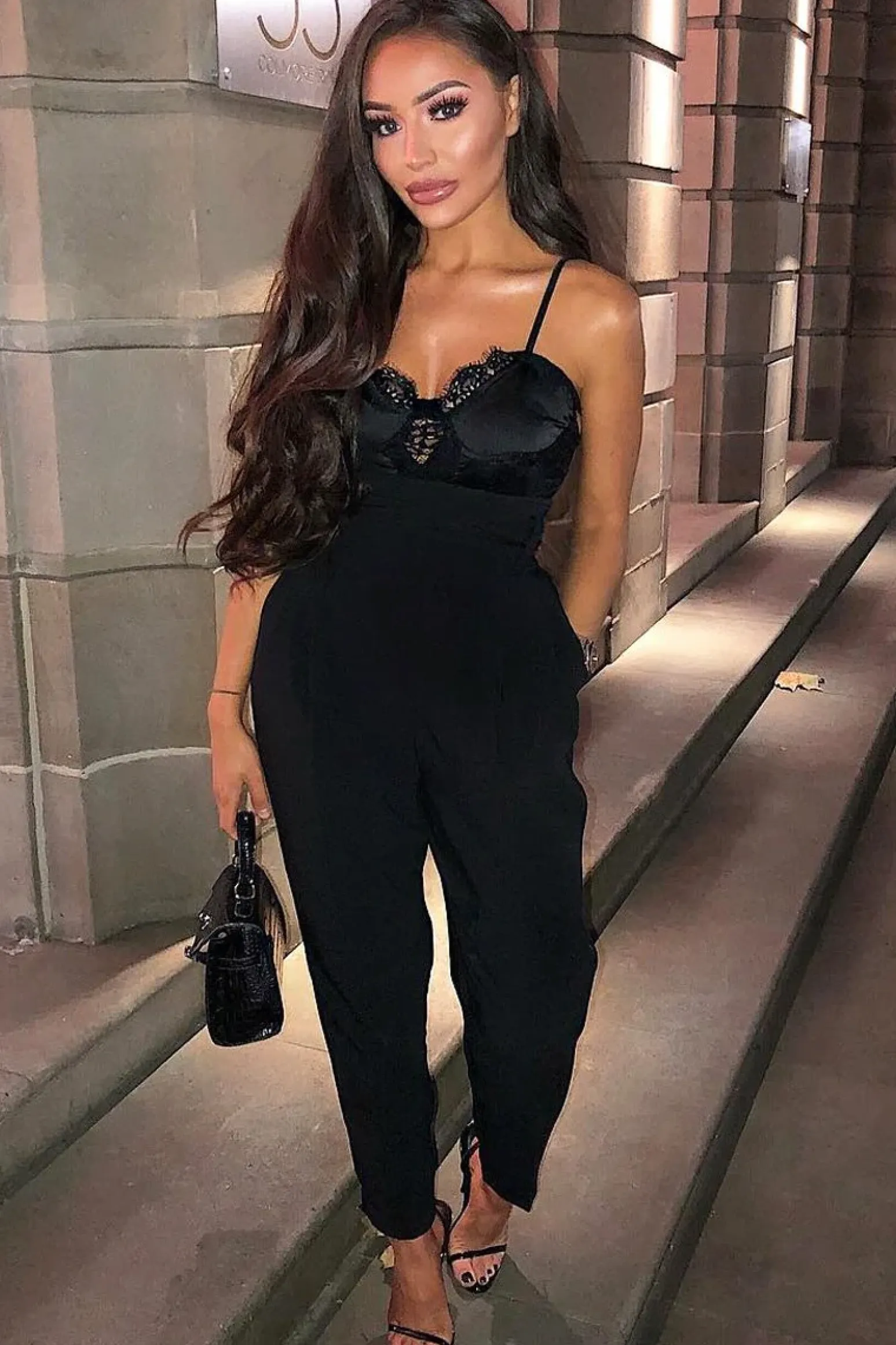 Rebellious Fashion Black Scalloped Lace Satin Bodysuit - Jeriah