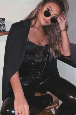 Rebellious Fashion Black Scalloped Lace Satin Bodysuit - Jeriah