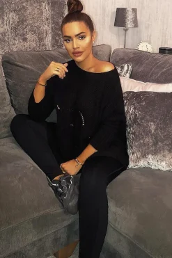 Rebellious Fashion Black Scallop Hem Knit Jumper - Elyssa