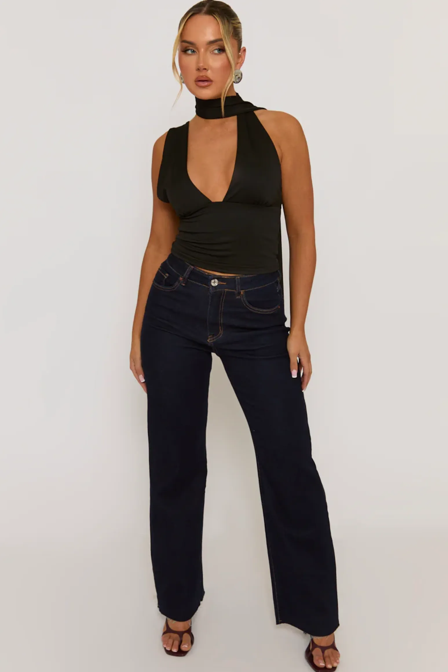 Rebellious Fashion Black Scarf Plunge Top - Gala