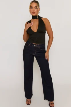 Rebellious Fashion Black Scarf Plunge Top - Gala