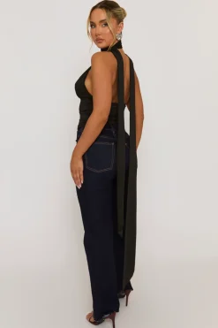 Rebellious Fashion Black Scarf Plunge Top - Gala