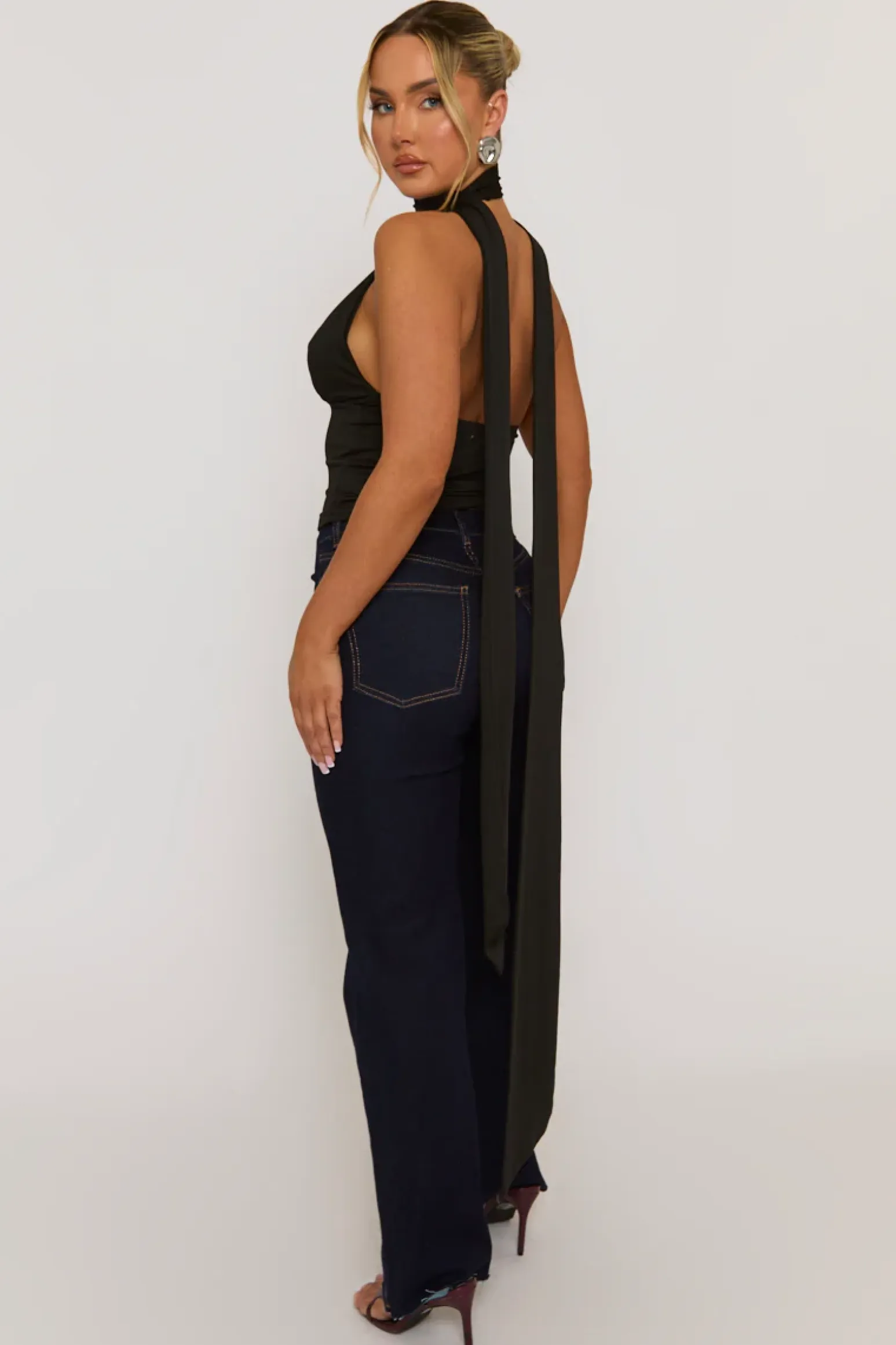 Rebellious Fashion Black Scarf Plunge Top - Gala