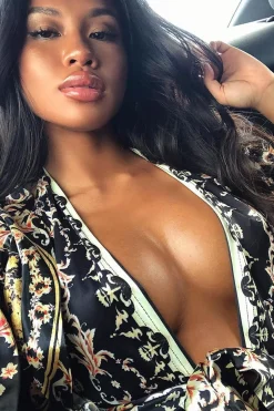Rebellious Fashion Black Scarf Print Kimono And Bodysuit Co-Ord -Heavenlee