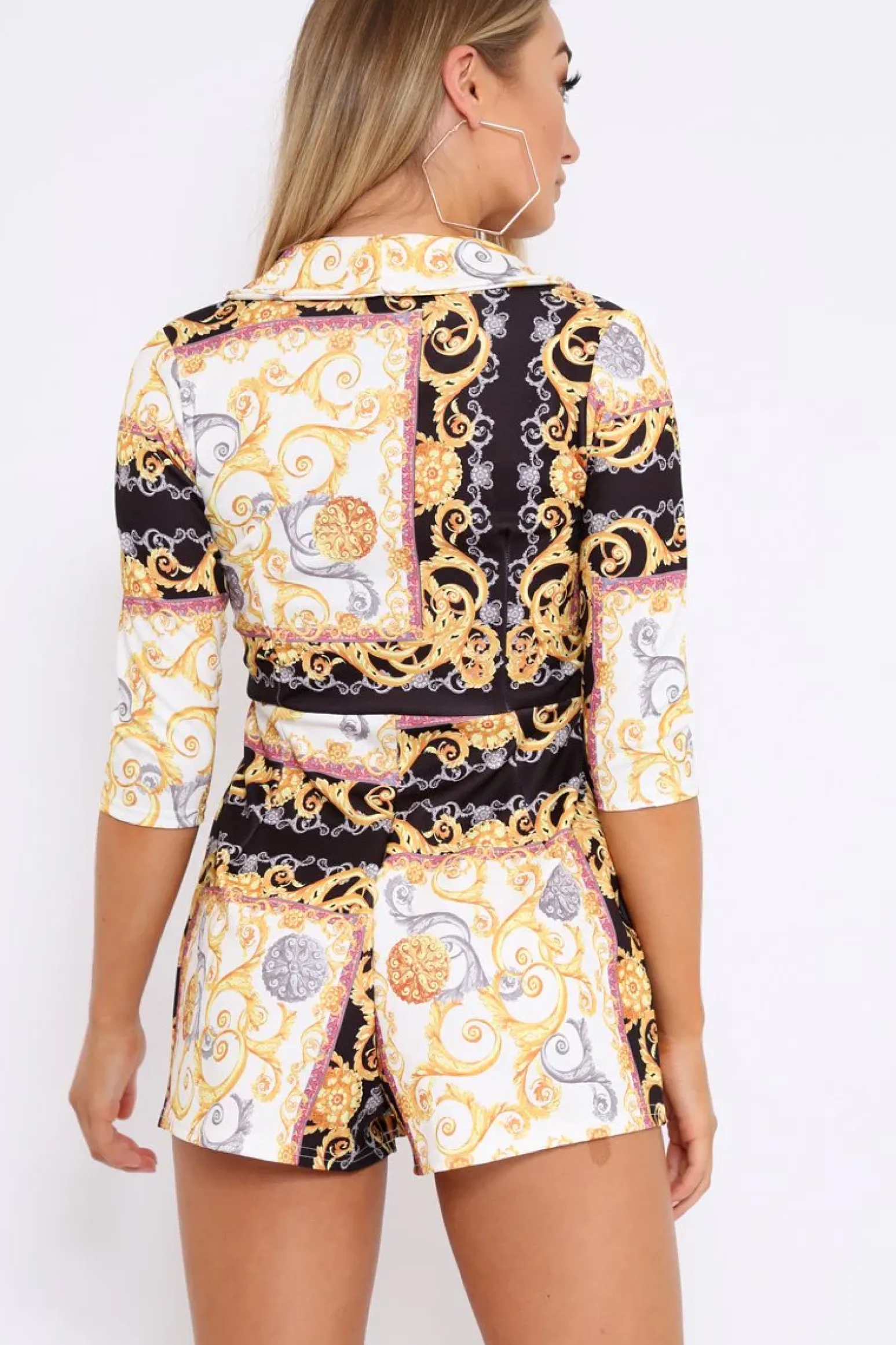 Rebellious Fashion Black Scarf Print Plunge Playsuit - Maretta