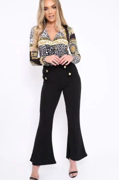 Rebellious Fashion Black Scarf Print Wrap Bodysuit - Yazmin