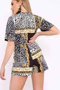 Rebellious Fashion Black Scarf Print Wrap Playsuit - Michaela