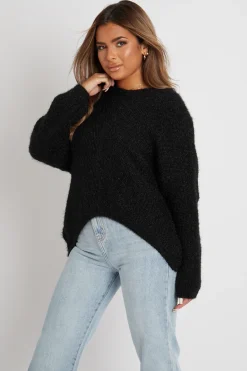 Rebellious Fashion Black Scoop Neck Fluffy Jumper - Ameliah