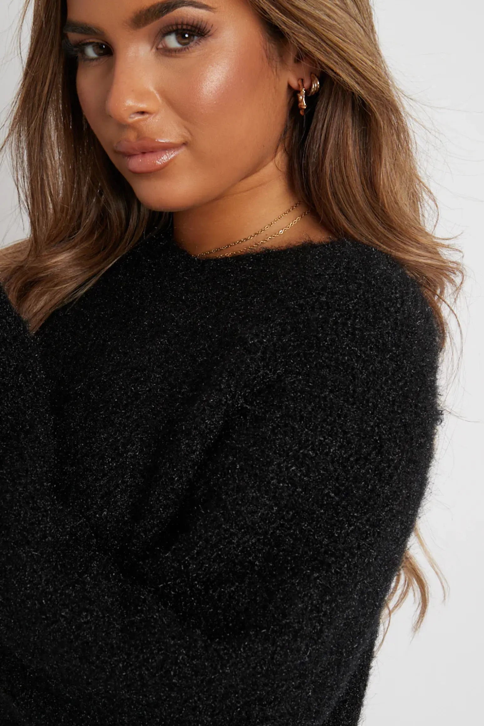Rebellious Fashion Black Scoop Neck Fluffy Jumper - Ameliah