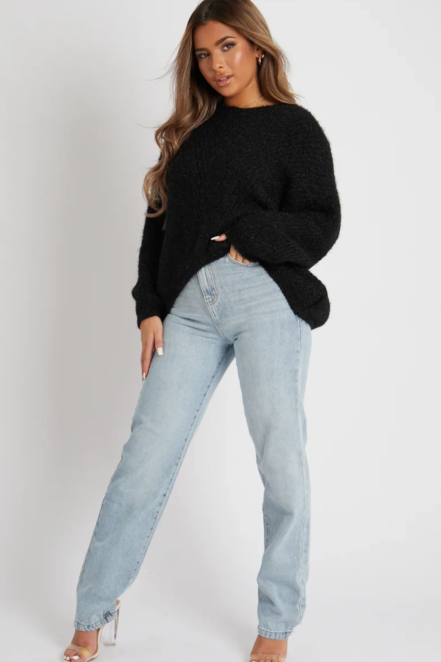Rebellious Fashion Black Scoop Neck Fluffy Jumper - Ameliah