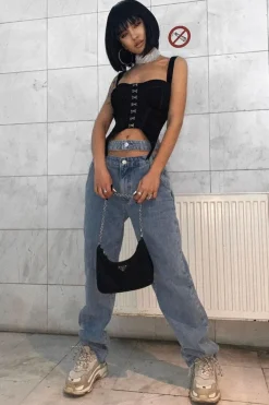 Rebellious Fashion Black Seam Detail Corset Crop Top - Luiza