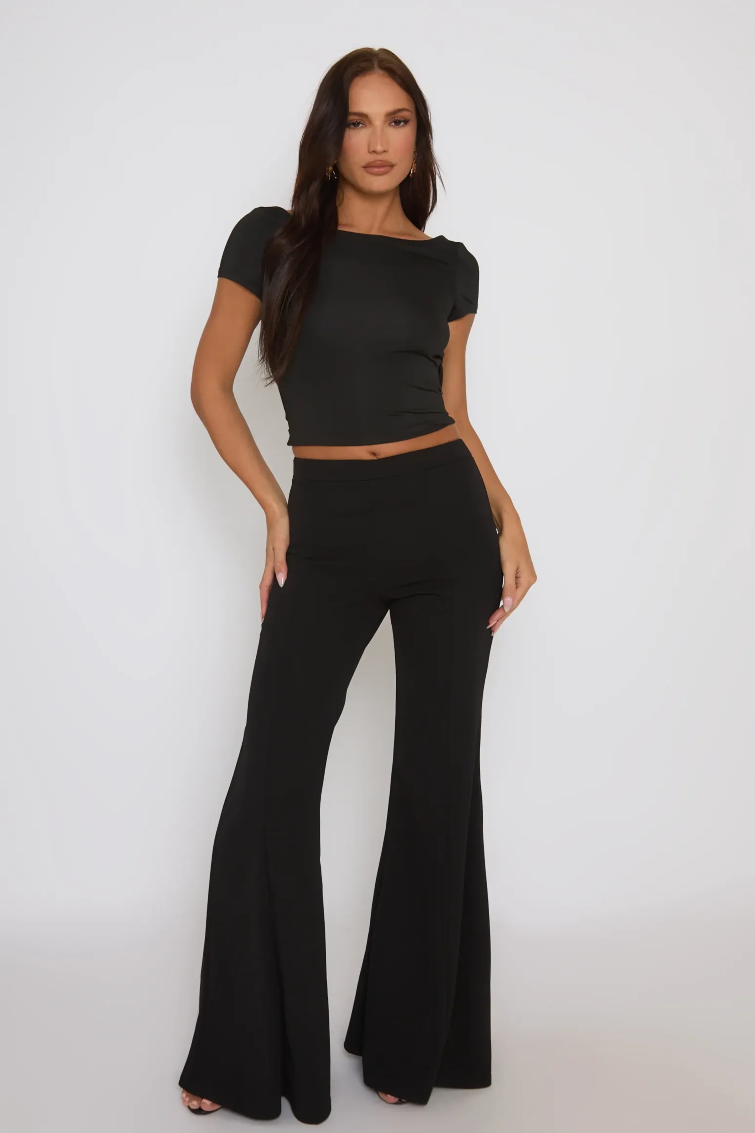 Rebellious Fashion Black Seam Detail Flare Trousers - Hester