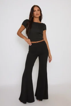 Rebellious Fashion Black Seam Detail Flare Trousers - Hester