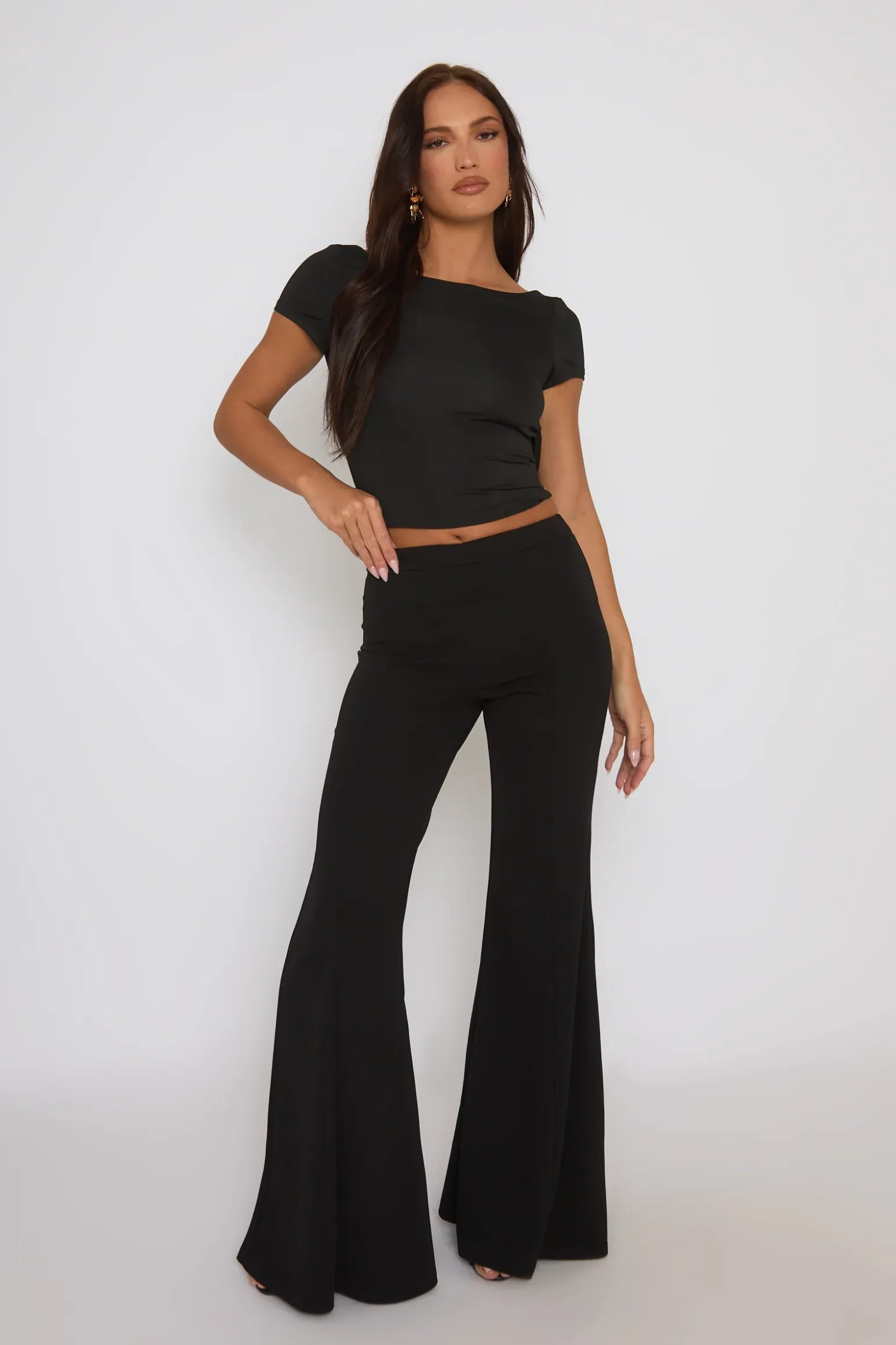 Rebellious Fashion Black Seam Detail Flare Trousers - Hester