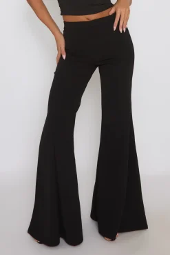 Rebellious Fashion Black Seam Detail Flare Trousers - Hester