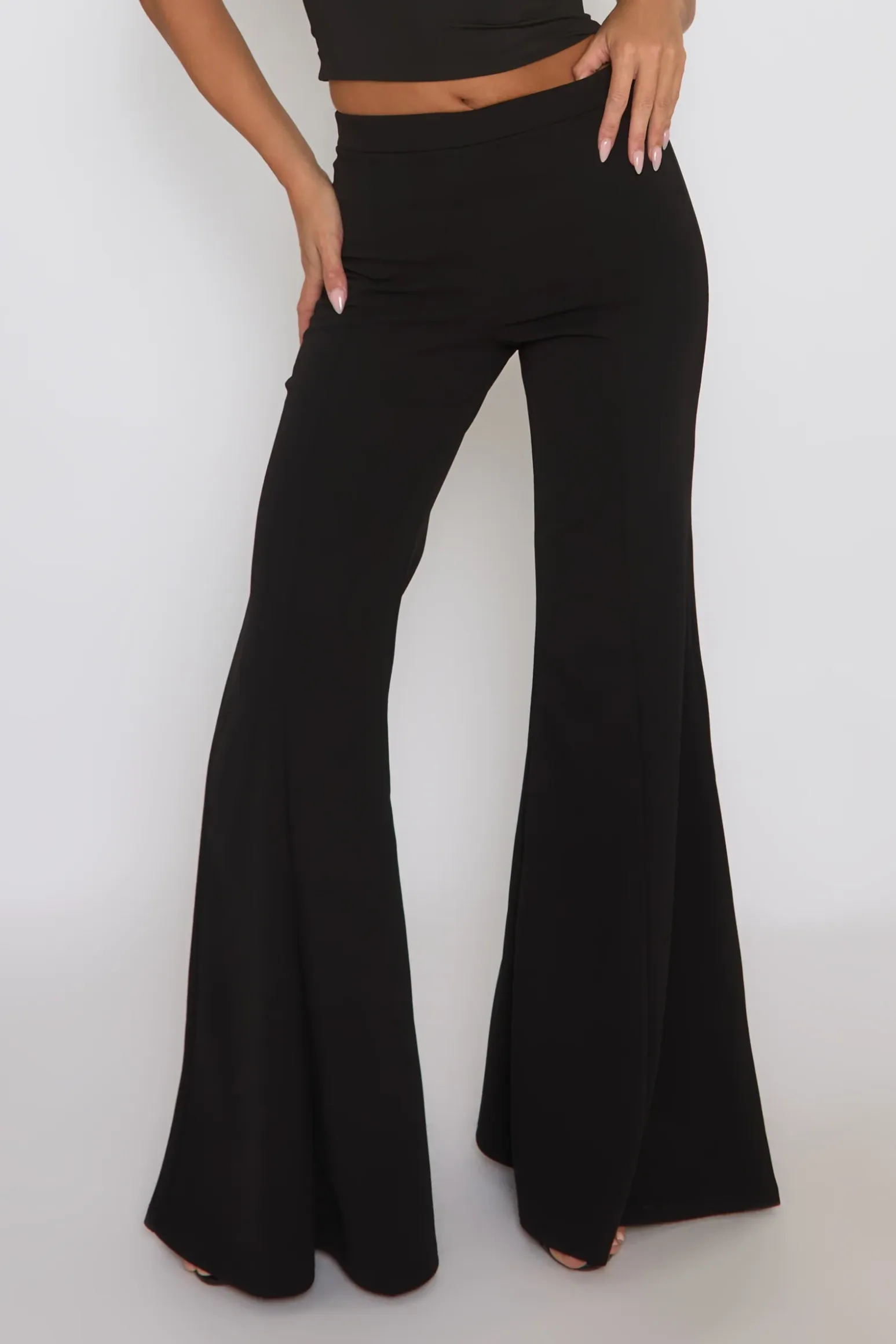Rebellious Fashion Black Seam Detail Flare Trousers - Hester