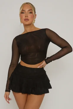 Rebellious Fashion Black Semi Sheer Mesh Top - Rosaleen