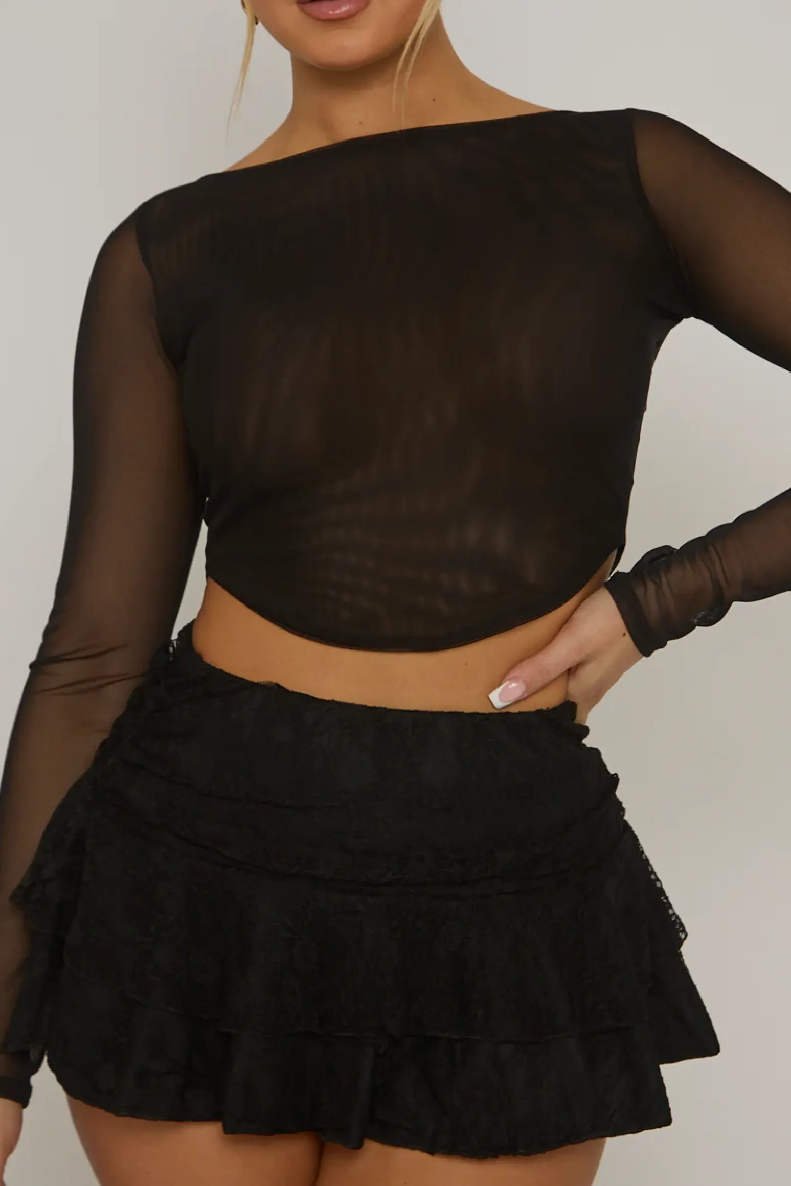 Rebellious Fashion Black Semi Sheer Mesh Top - Rosaleen