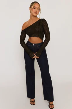 Rebellious Fashion Black Semi Sheer Off Shoulder Top - Carolina