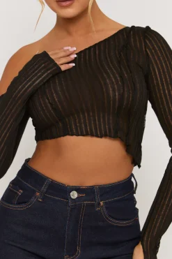 Rebellious Fashion Black Semi Sheer Off Shoulder Top - Carolina