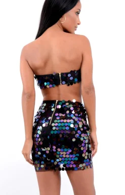 Rebellious Fashion Black Sequin Boob Tube and Skirt Co ord - Lilia