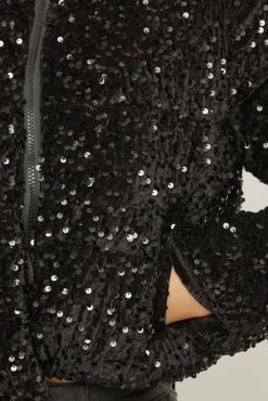 Rebellious Fashion Black Sequin Cropped Puffer Jacket - Jady