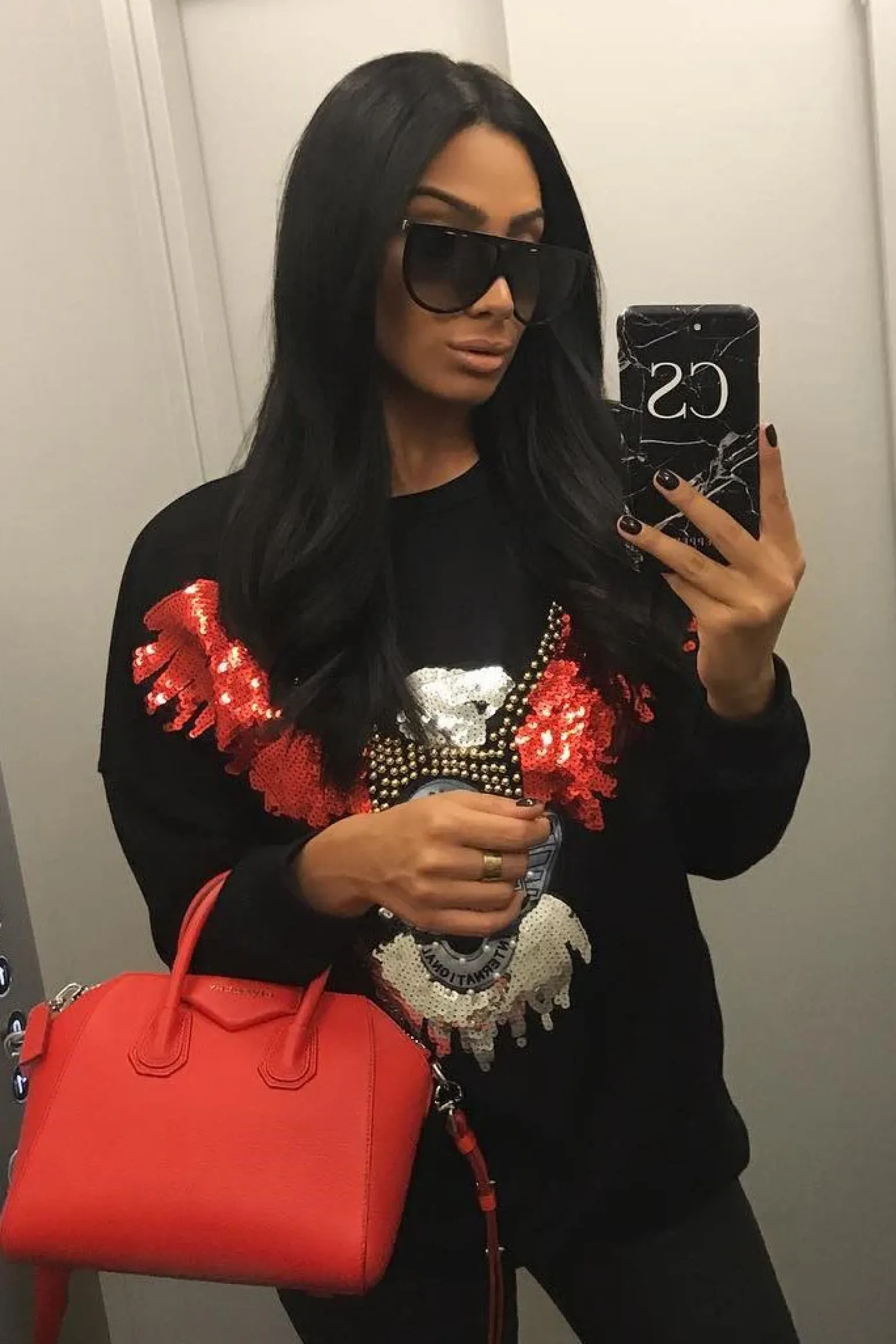 Rebellious Fashion Black Sequin Embellished Rock Eagle Slogan Sweatshirt - Zaria