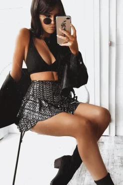 Rebellious Fashion Black Sequin Frill High Waisted Shorts - Kaden