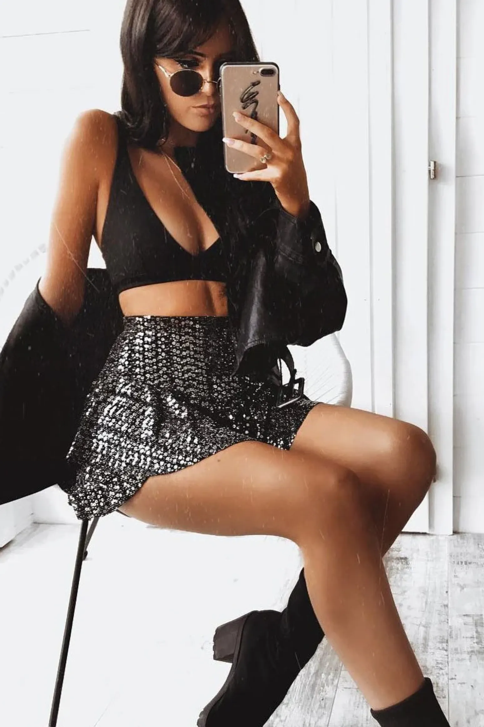 Rebellious Fashion Black Sequin Frill High Waisted Shorts - Kaden