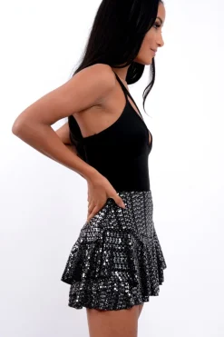 Rebellious Fashion Black Sequin Frill High Waisted Shorts - Kaden