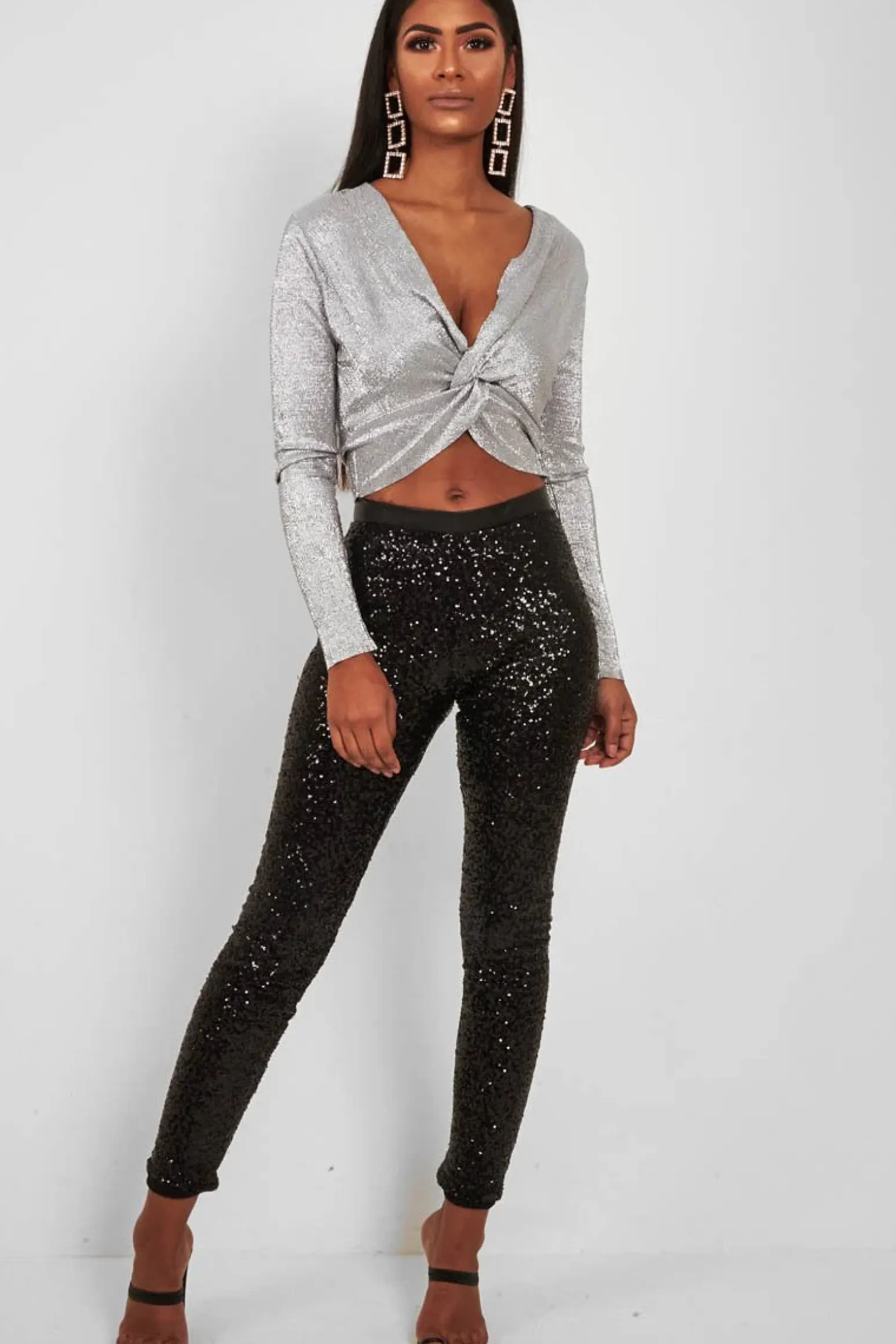 Rebellious Fashion Black Sequin Skinny Trousers - Indira