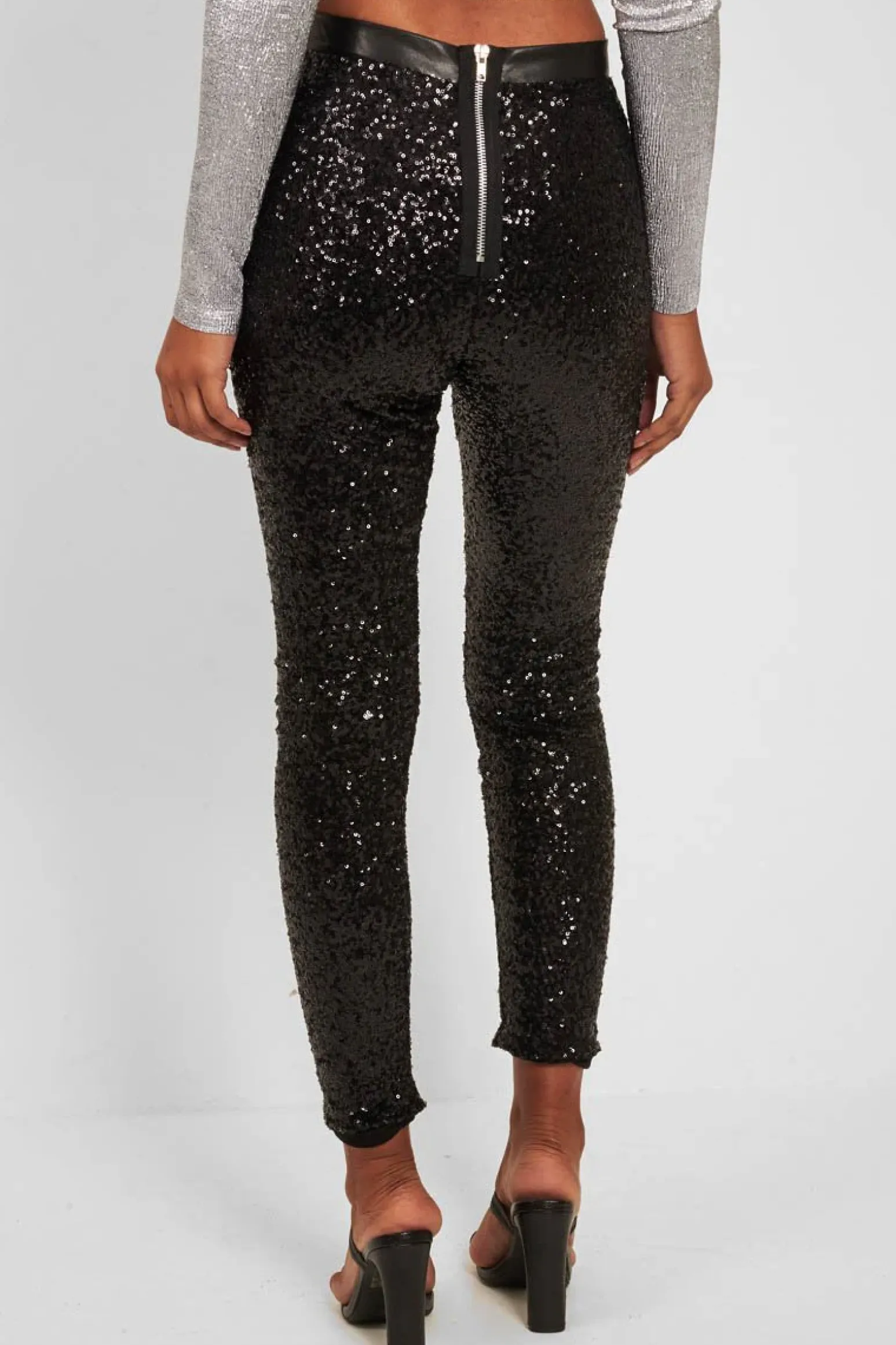 Rebellious Fashion Black Sequin Skinny Trousers - Indira