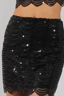 Rebellious Fashion Black Sequin Skirt - Milda