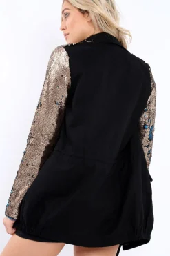 Rebellious Fashion Black Sequin Sleeves and Pockets Jacket - Dakota
