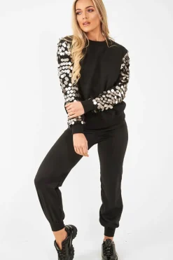 Rebellious Fashion Black Sequin Sleeve Sweatshirt - Tasmin