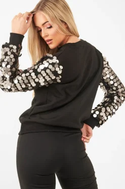 Rebellious Fashion Black Sequin Sleeve Sweatshirt - Tasmin