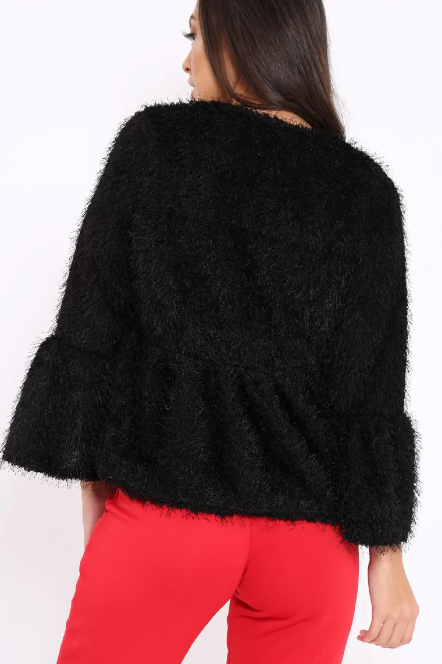 Rebellious Fashion Black Shaggy Peplum Cardigan - Trianna