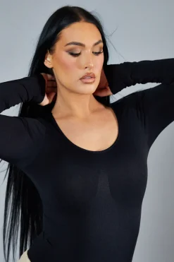 Rebellious Fashion Black Shapewear Long sleeve Bodysuit - Maha