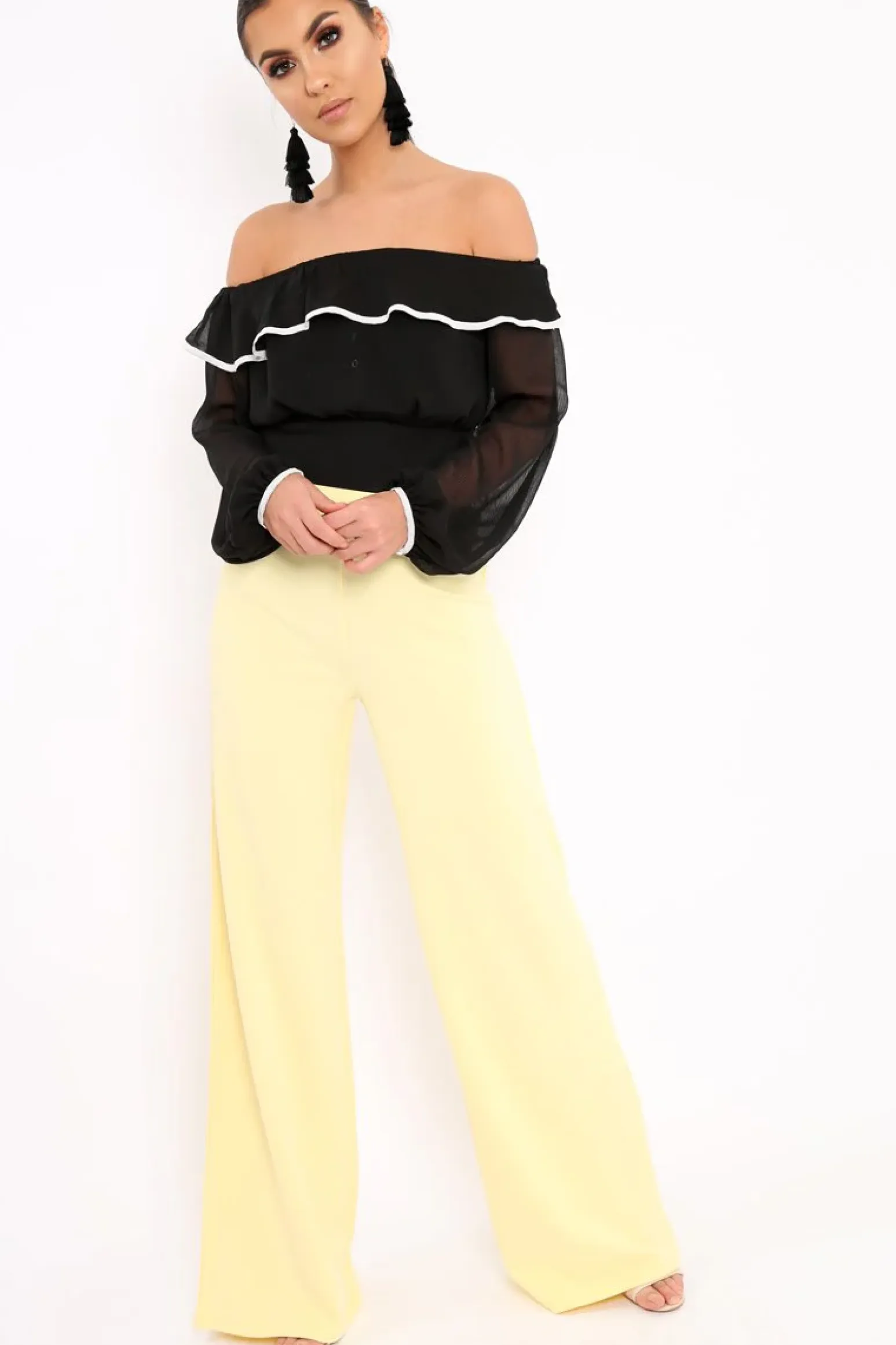 Rebellious Fashion Black Sheer Bardot Crop Top - Pia