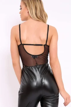 Rebellious Fashion Black Sheer Lace Bodysuit - Katia