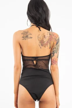 Rebellious Fashion Black Sheer Lace High Neck Bodysuit - Joules
