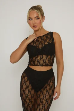 Rebellious Fashion Black Sheer Lace Top - Rosa