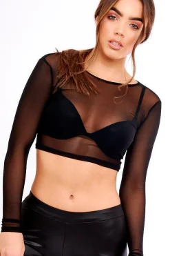 Rebellious Fashion Black Sheer Mesh Crop Top - Ava