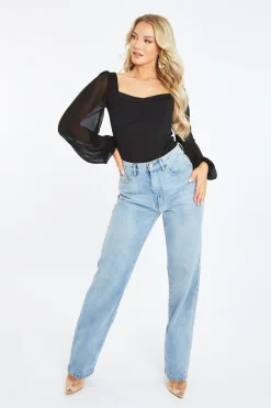 Rebellious Fashion Black Sheer Puffed Sleeve Bodysuit - Victoria