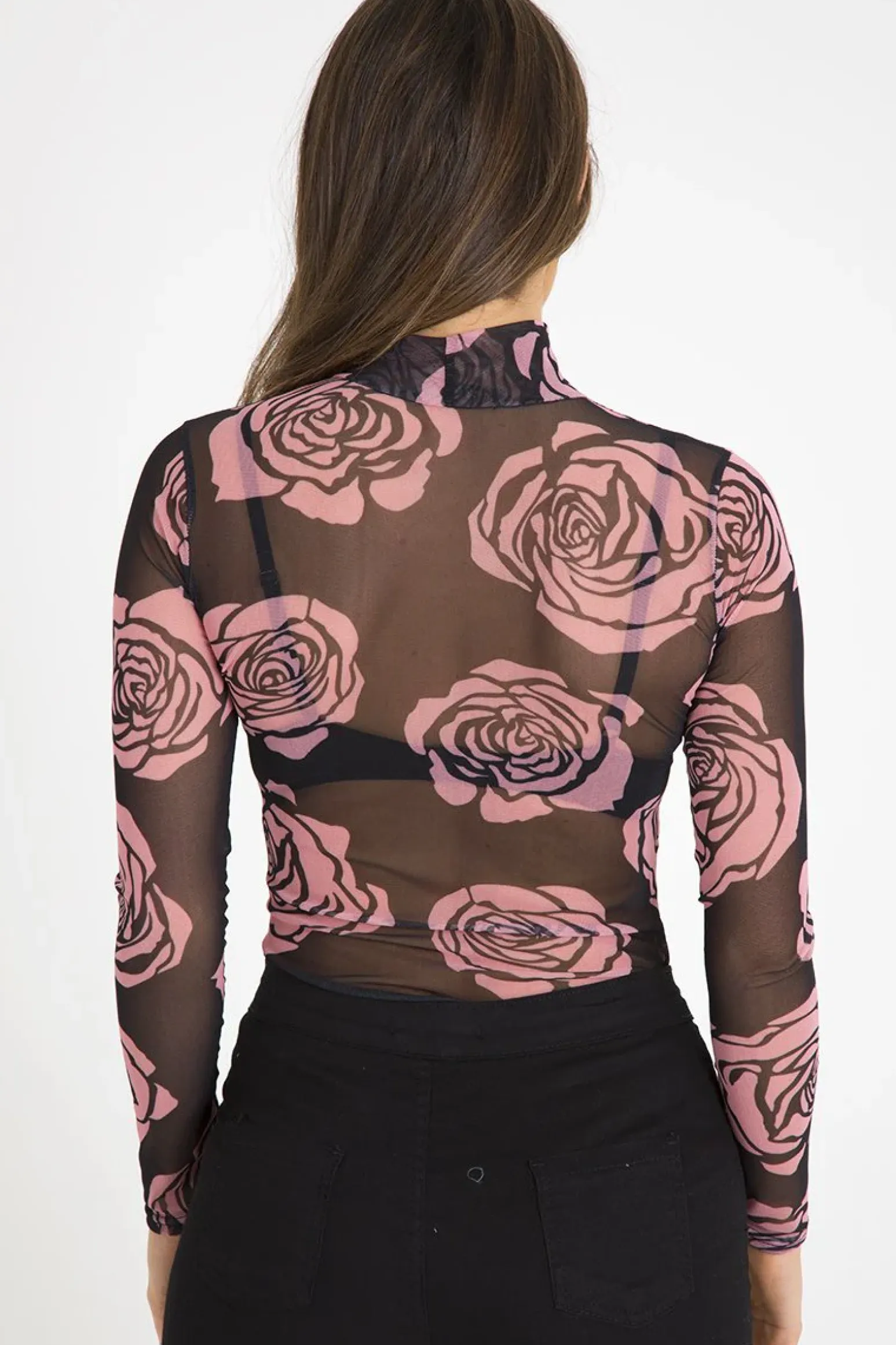 Rebellious Fashion Black Sheer Rose Bodysuit - Adelaide